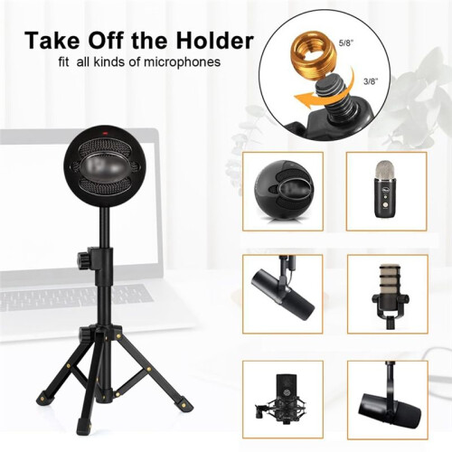Tabletop Mic Stand, Adjustable Desktop Microphone Stand with 3/8 Inch Threaded for Most Microphone 2