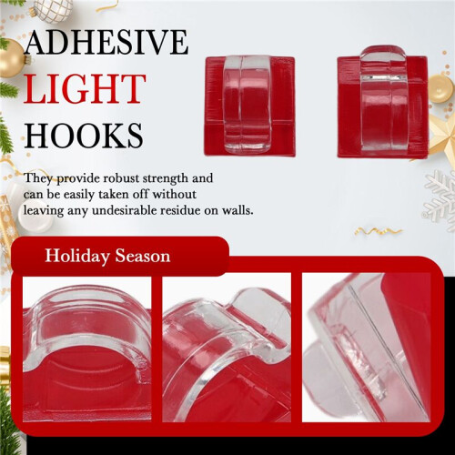 Hooks for Outdoor String Lights Clips 30 Pack Clips Clear Light Hook with 30 Waterproof Adhesive Backing 2