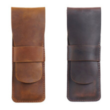 2PCS Handmade Leather Pencil Storage Bag Cowhide Fountain Pen Case Holder Vintage Retro Accessories, A & C