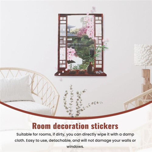 3D Window Sakura Peach Blossom Flower Art Wall Sticker Removable Decal Mural 2