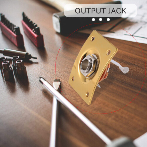 Square Style Jack Plate Gitarr Bas Jack 1/4 Output Input Jack Sockel för Elektriska Gitarrdelar och TillbehöR Guld 2