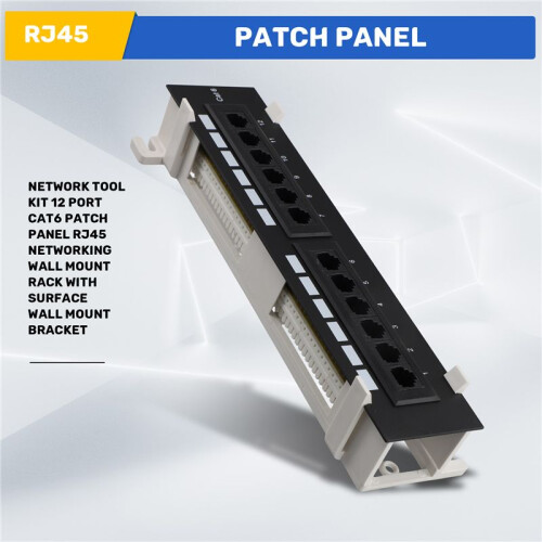 Network Tool Kit 12 Port CAT6 Patch Panel RJ45 Networking Wall Mount Rack with Surface Wall Mount Bracket 1