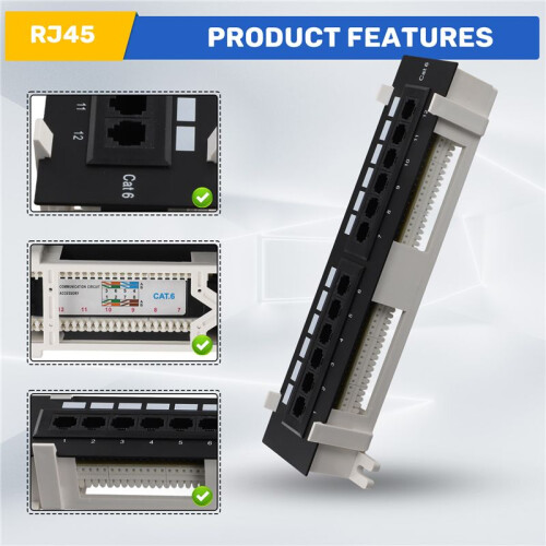 Network Tool Kit 12 Port CAT6 Patch Panel RJ45 Networking Wall Mount Rack with Surface Wall Mount Bracket 2