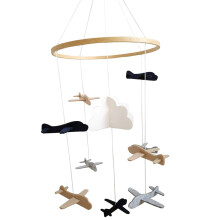 Crib Mobile Airplanes & Cloud Nursery Decoration Grey and White, Navy , Tan Baby Crib Mobile for Boys