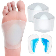 Gel Arch Support Set, 2 Pairs Plantar Fasciitis Sleeves/Shoe Insoles for Flat Feet, Reusable Soft Silicon Arch Sleeves with Padded Cushions for