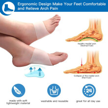 Gel Arch Support Set, 2 Pairs Plantar Fasciitis Sleeves/Shoe Insoles for Flat Feet, Reusable Soft Silicon Arch Sleeves with Padded Cushions for