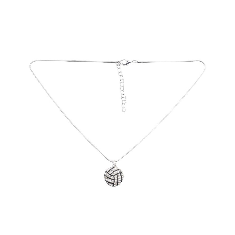 Alloy Rhinestone Volleyball Snake Chain Pendant Necklace Black/Silver 4711675171297