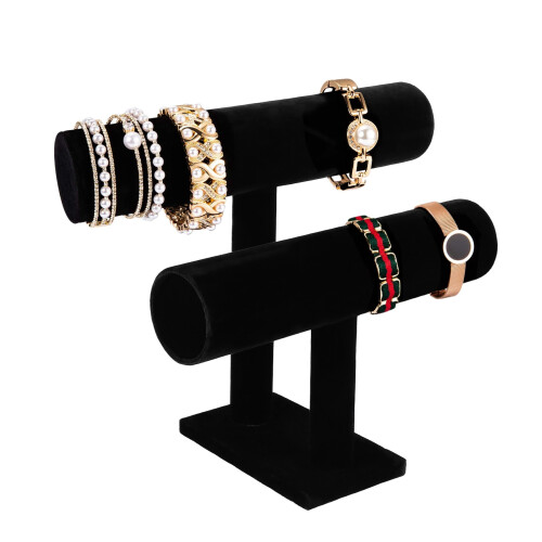 2-Tier Bangle Bracelet Display Holder T-Bar Stand Black 1