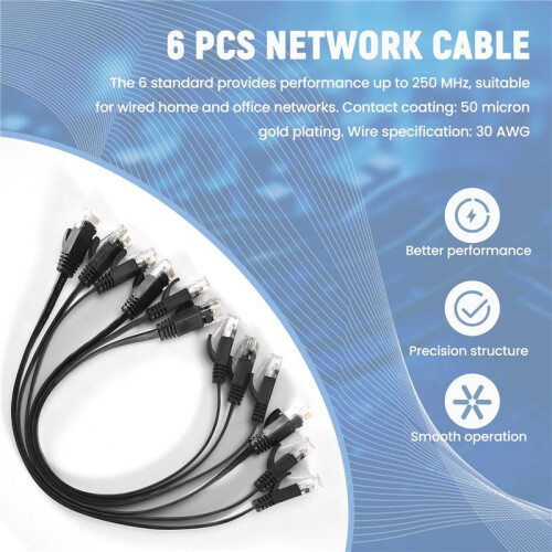 6 Pcs 1 Ft Flat Internet Network Cable Solid Cat6 High Speed Patch Lan Wire With Snagless Rj45 Connectors 1