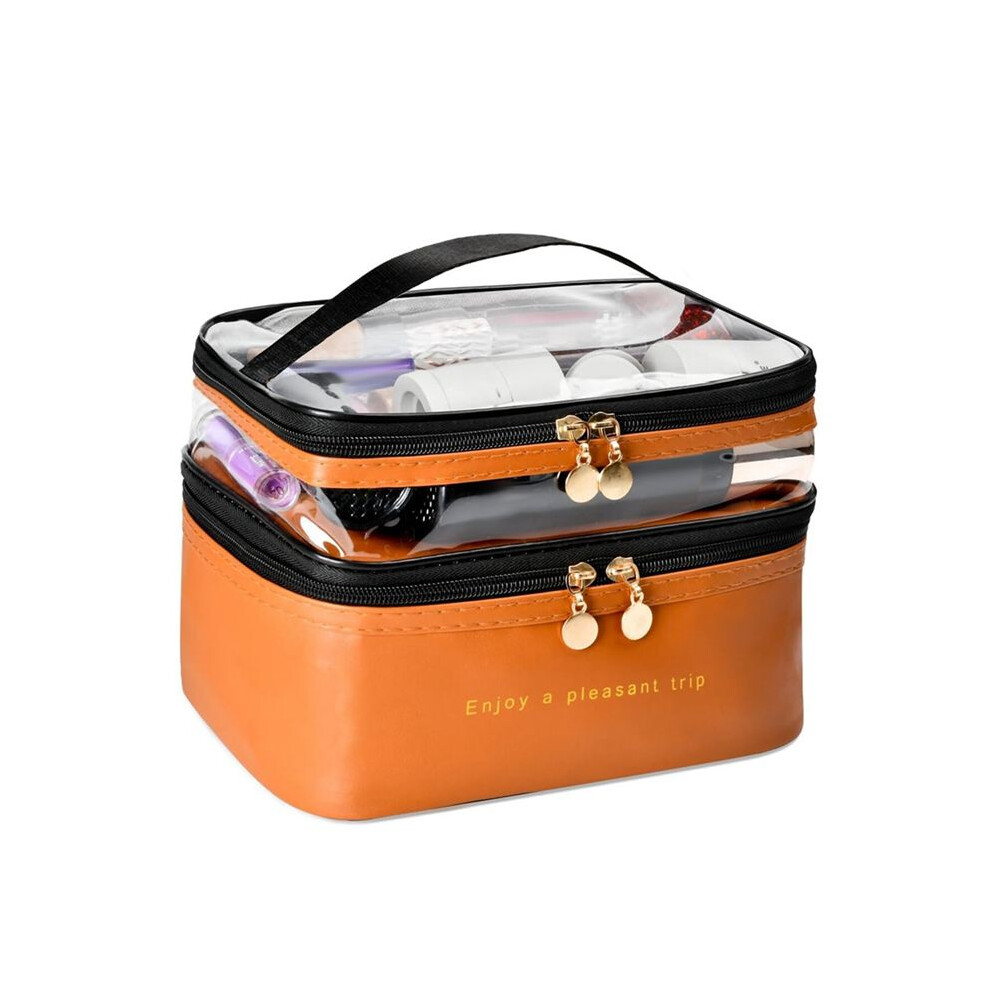 Tlily Large Layer Travel Makeup Bags,Clear Makeup Bag Organizer Skincare Bag Layer Makeup Organizer Bag Brown