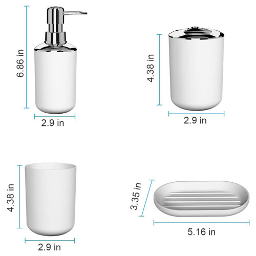 4 Pcs Plastic Bathroom Accessory Set,Bath Toilet Brush Accessories Set with Toothbrush Holder,Toothbrush Cup(White) 1