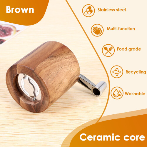 Pepper Mill, Hand Crank Wood Pepper Grinder with Classic Handle and Adjustable Ceramic Rotor 2