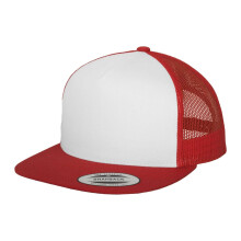 (One Size, Red/White) Flexfit Unisex Adult Classic Plain Trucker Cap