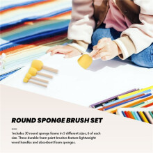 Pack of 30 Round Foam Sponge Paint Brush Set - Stencil Brush Value Pack - 5 Different Sizes - Great for Kids Arts and Crafts, Stencils, Painting