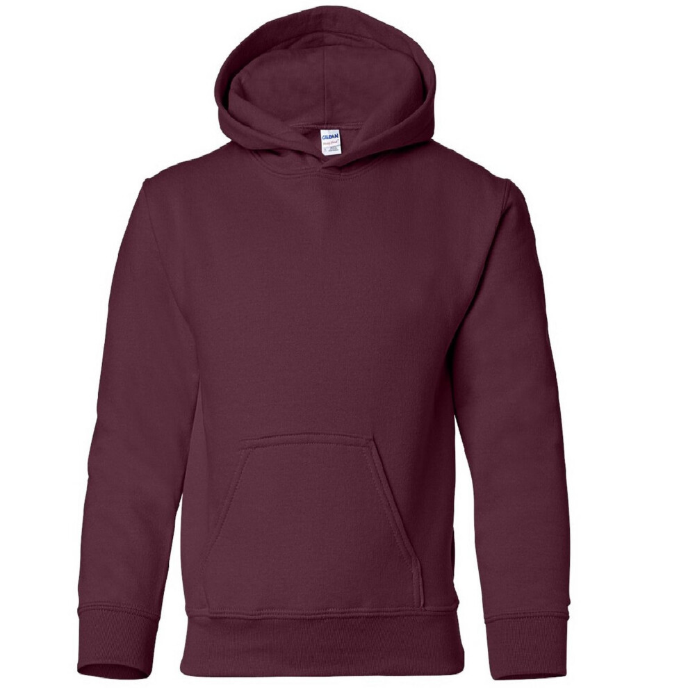 Gildan (M, Maroon) Heavy Blend Childrens Unisex Hooded Sweatshirt Top / Hoodie Multicoloured
