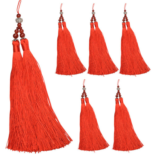 6Stk Flöten Dekoanhänger Quasten Rot Polyester Accessoires