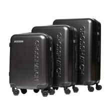 (S-M-L, Charcoal) Crosshatch Escapade Embossed 4 Wheeled Suitcase (Pack of 3)