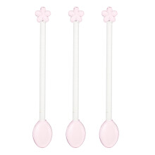 3Pcs Clear Pink Glass Dessert Spoons Flower Shaped Mixing Rods