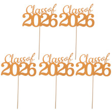5Pcs 2026 Graduation Cupcake Picks Orange Cardstock Bamboo Sticks