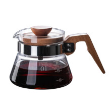 Glass Coffee Carafe 400ml Heatproof Borosilicate with Wooden Handle and VShaped Spout Lid