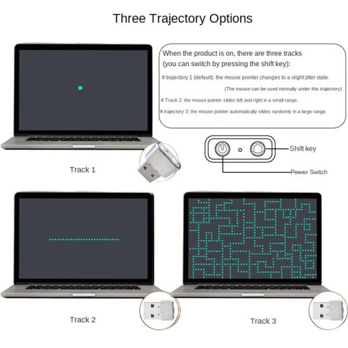 Mouse Jiggler USB Mouse Mover with  Button Anti Computer Hibernation Mobile Cursor Three Track Modes 2
