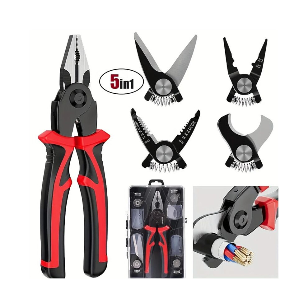 5 In 1 Multifunctional Pliers Steel Wire Pliers Wire Stripping Interchangeable Head Tool Special For Electricians 4852693592852