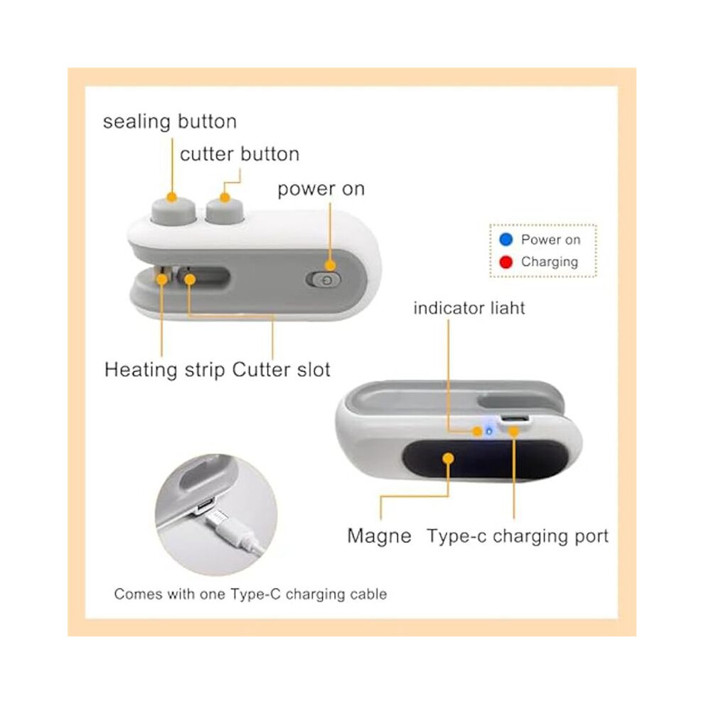 2Pcs Mini Bag Sealer,Usb Rechargeable Chip Bag Sealer Heat Seal Tool,Portable Handheld Vacuum Food Sealer, Bag Sealer 4852693508778