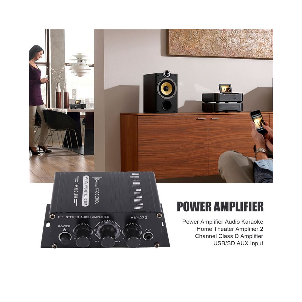 Power Amplifier Audio Karaoke Home Theater Amplifier 2 Channel Class D Amplifier Usb/ Aux Input Blue 4851009960118