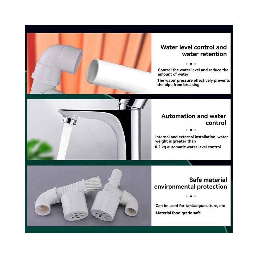 2Pcs Automatic Float Valve Water Level Control Switch Horizontal Inflow Installed Inside Tower Tank Side Water Inlet 4852693524525