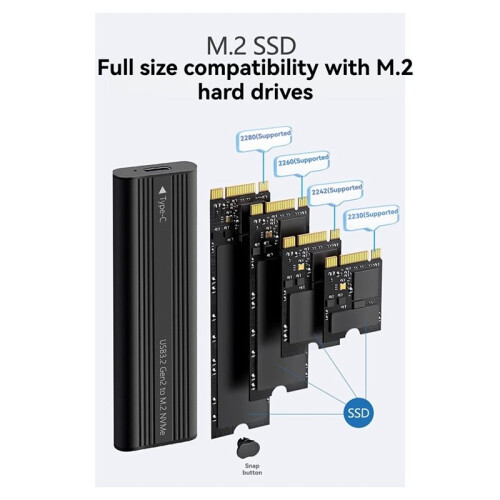 Case Esterno per SSD M.2 NVME PCIe USB Type-C da 10 Gbps, per Hard Disk, Supporto SSD PCI-e M2 2