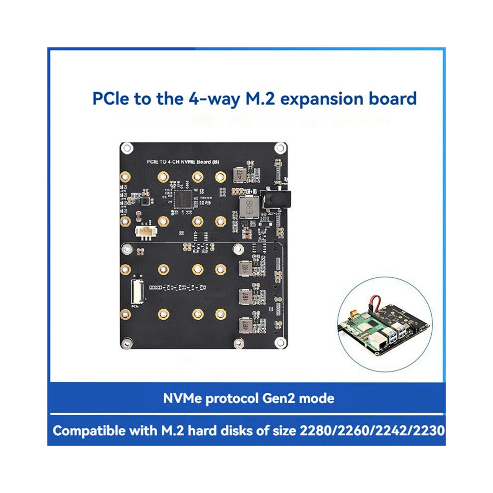 For Raspberry Pi 5 Pcie To 4-Ch M.2 Nvme Ssd Adapter Board Compatible With 2280/2260/2242/2230 M.2 Hard Drives For Pi5 4852367020353