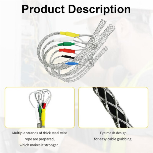 6 Pcs Cable Puller Socks for Electricians, 4-25 mm Wire Puller Grip Kit, Pulling Tools for Light & Heavy Cables 1