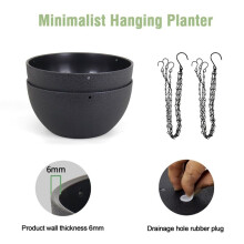 2Pcs Large Hanging Planter Plant Pots for Outdoor Indoor Plants with Drainage Holes and Chain, Round Hanging Flower Pots
