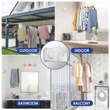 Retractable Clothesline Indoor Outdoors,14Ft Heavy Duty Clothes Drying Laundry Line, Wall Mounted Clothesline White
