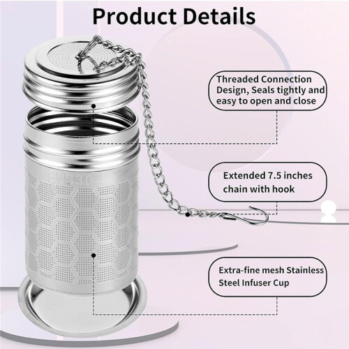 Stainless Steel Tea Strainers Set Extra Fine Mesh Tea Infuser for Loose Leaf Tea-Updated Slim Threaded Lid for Black Tea 1