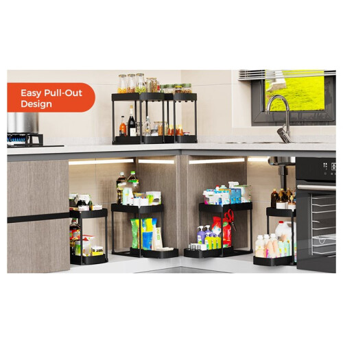 Multi-Purpose Pull-Out Storage Organizers for Bathroom & Kitchen, Under Sink Cabinet Storage, 12.8 Inches, 2 Pack 1