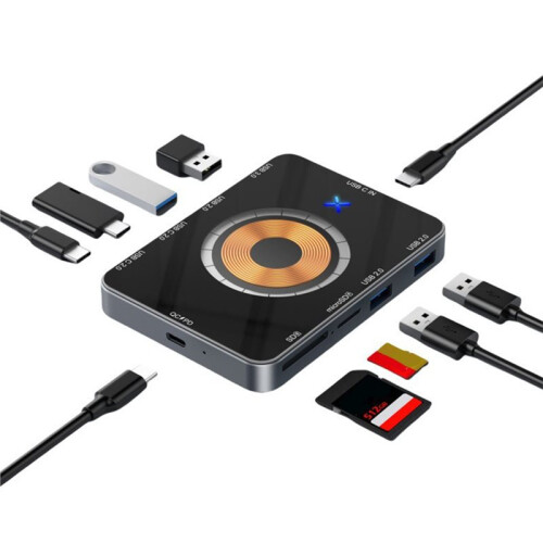10-in-1 USB C Hub with 15W Wireless Fast Charging and Dual Card Reader for Efficient Connectivity for Phone Computer 1