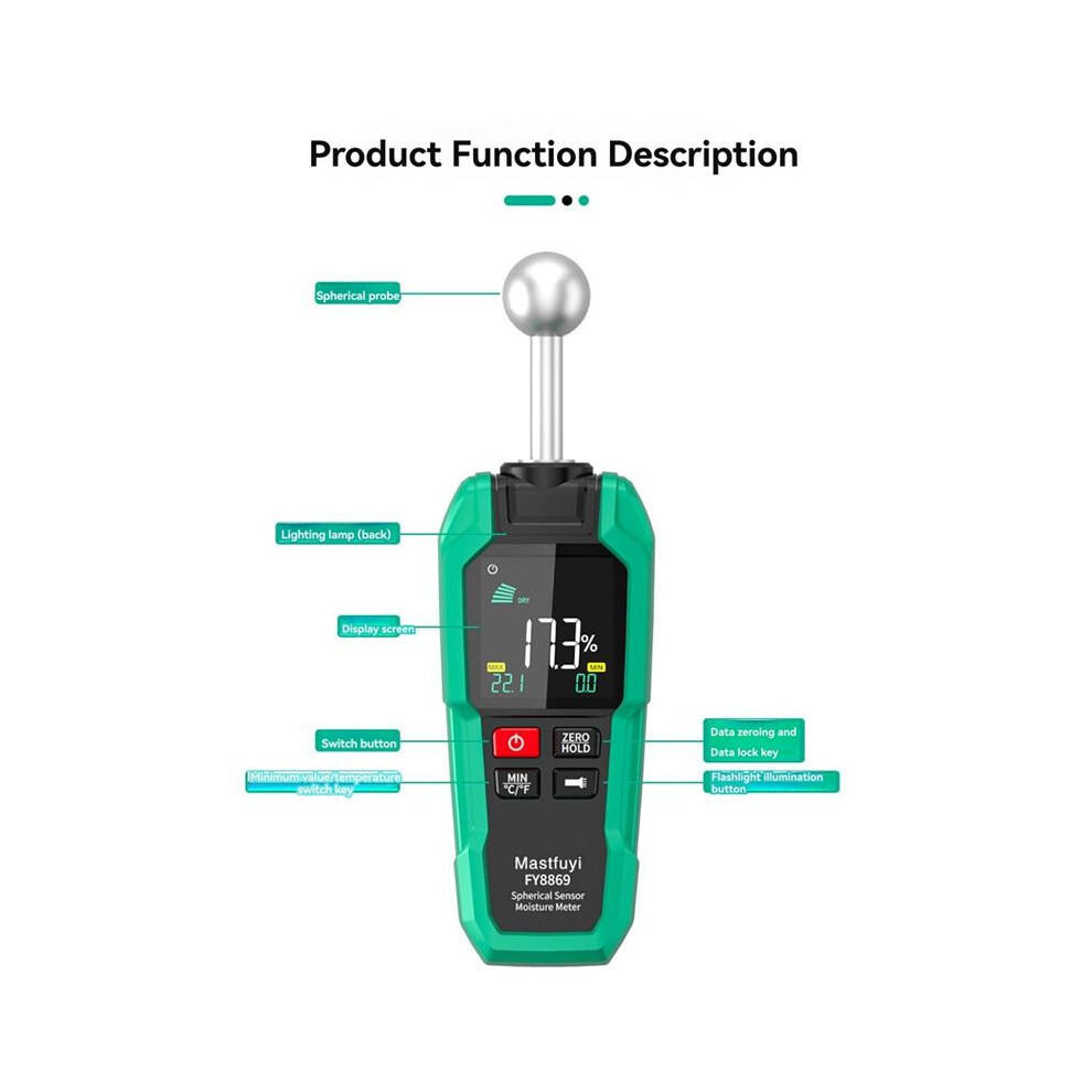 Mastfuyi Digital Wood Moisture Meter Non-Destructive Spherical Hygrometer Record Humidity Auto Detect Timber Damp Detector 4852693543557