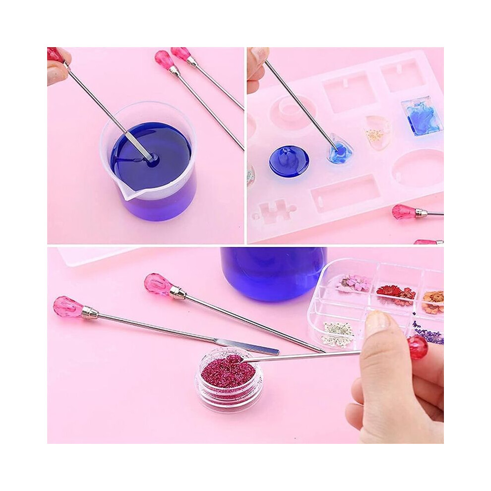 Spactz 11 Pcs Resin Mold Tools Set Stirring Needle Spoon Tool Tweezers Precision Kit (Black + Rose Red + Pink)