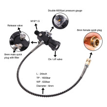 PCP Tank Dual Gauge Charging Valve Air Filling Station Refill Adapter with 400Bar 6000Psi Gauge 50cm Hose,M18x1.5