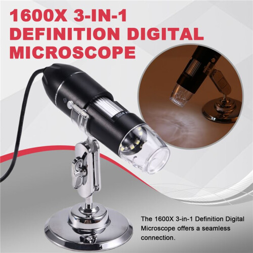 1600X 3-in-1 High-Definition Digital Microscope LED Portable  Connect for Android Pc Computer Children'S Teaching 2