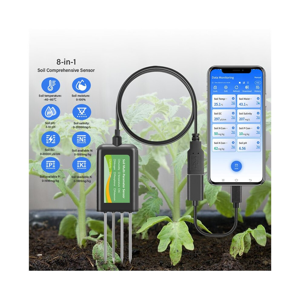 Spactz 8-In-1 Soil Sensor Ph Ec Moisture Temp Humidity Salinity Npk Tester For Agriculture Farming