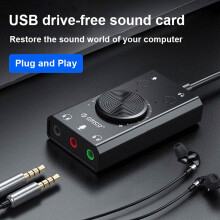 ORICO SC2-BK Externe USB-Soundkarte, USB-Audioadapter, Headset-Treiberfreie Soundkarte für Laptop und Desktop-Computer