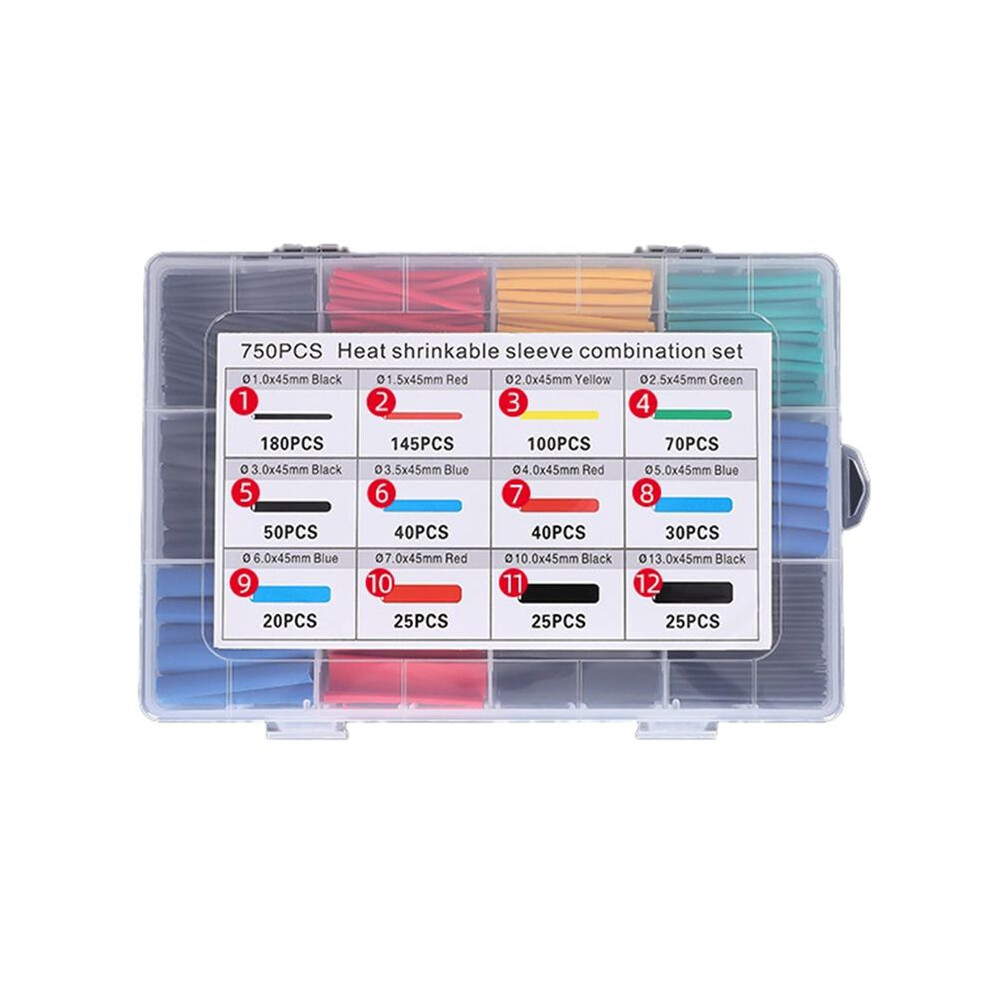750Pcs Heat Shrink Tube Tubing Insulation Shrinkable Tube Assortment Electronic Wire Cable Sleeve Kit 4852367003462