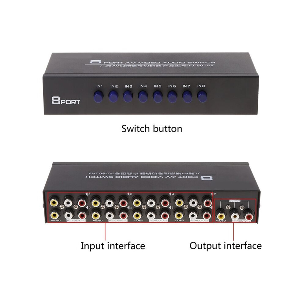 8-Way Av Switch Rca Switcher 8 In 1 Out Composite Video L/R Selector Box For Dvd 4852367053108