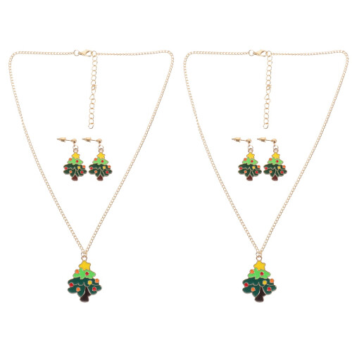 2Sets Damen Weihnachts Halskette Ohrringe Modeschmuck Farben 2