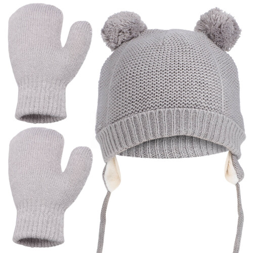 4Stk Jungen Winterset Mütze Grau Fleece