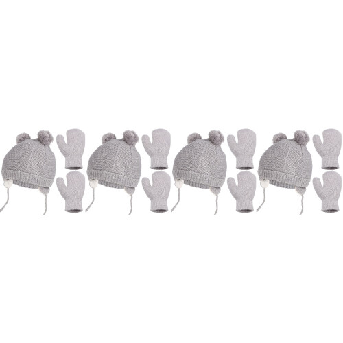 4Stk Jungen Winterset Mütze Grau Fleece 2