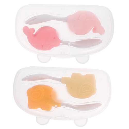 4Sets Assorted Color Baby Spoon Fork Set PP Toddler Training Flatware