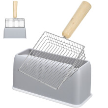 2Sets Durable Metal Cat Litter Scooper with Wooden Handle and Holder